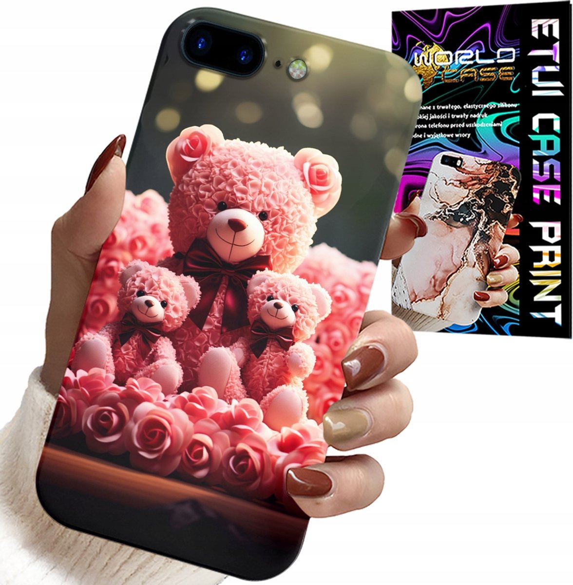 IPHONE HOESJE (7 PLUS) - ROSE BEAR FAMILY GIFT + FOLIE