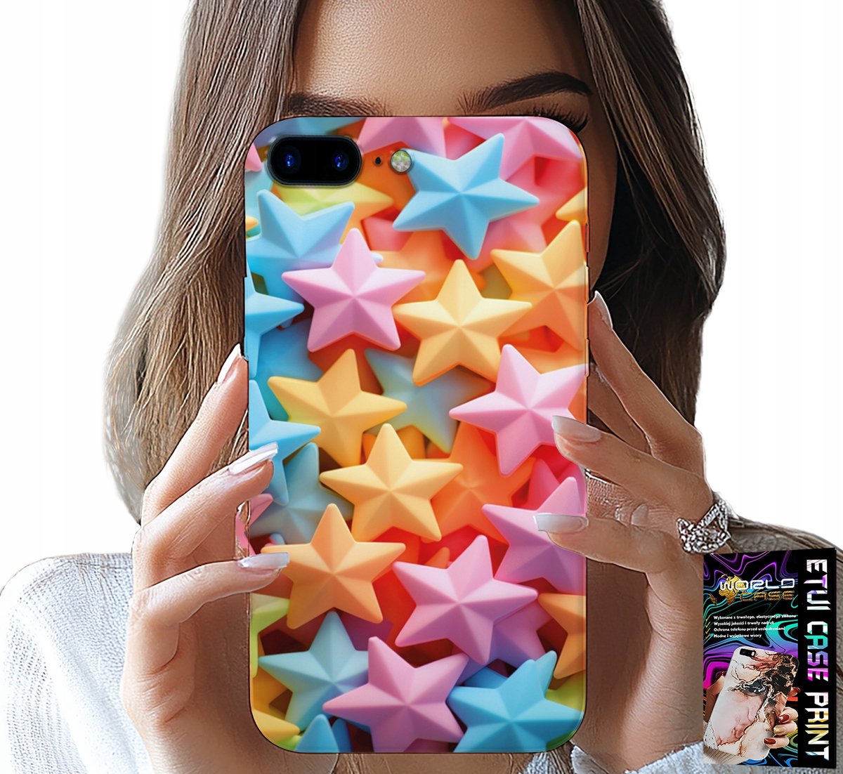 HOESJE VOOR IPHONE (7 PLUS) - KLEURRIJKE STERREN HOESJE + FOLIE