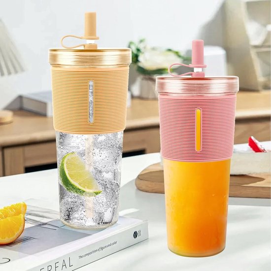 dubbelwandig, geïsoleerde plastic bekers, herbruikbare beker, voor smoothie, bubble tea, ijskoffie, 2 stuks — afbeelding 2