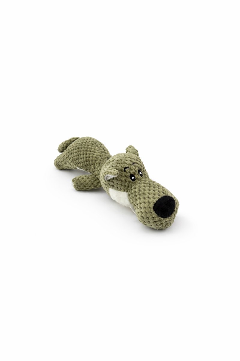 Max&Mand Hondenknuffel met Pieper – Zacht Hondenspeelgoed – Pluche – Lichtgewicht – 35 x 9 cm – Krokodil