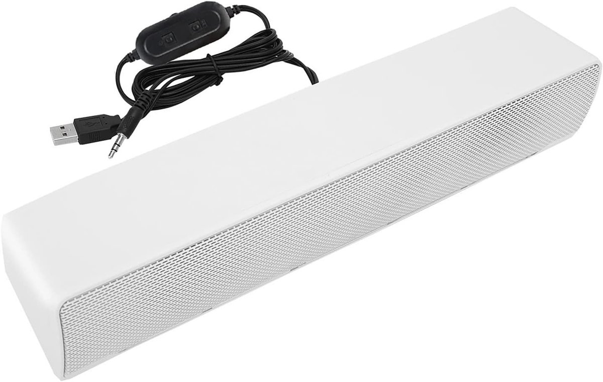 Stereo Soundbar - PC Luidspreker - Thuiskantoor Geluid - Bass Surround Sound - 35 x 11 x 9 cm - Wit