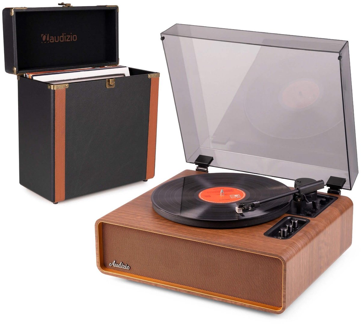 Premium platenspeler - Audizio Laredo - LP speler - Bluetooth platenspeler met platenkoffer - Bruin