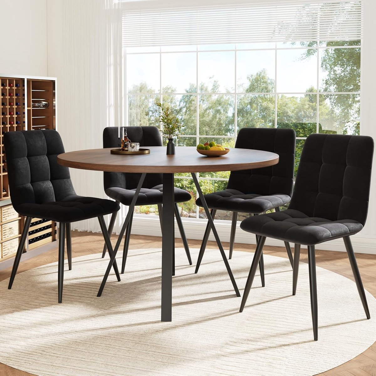 Eetgroep 5-delig - Eettafel set - Samen eten - Robuust en duurzaam - 80x80x75 cm - Walnoot