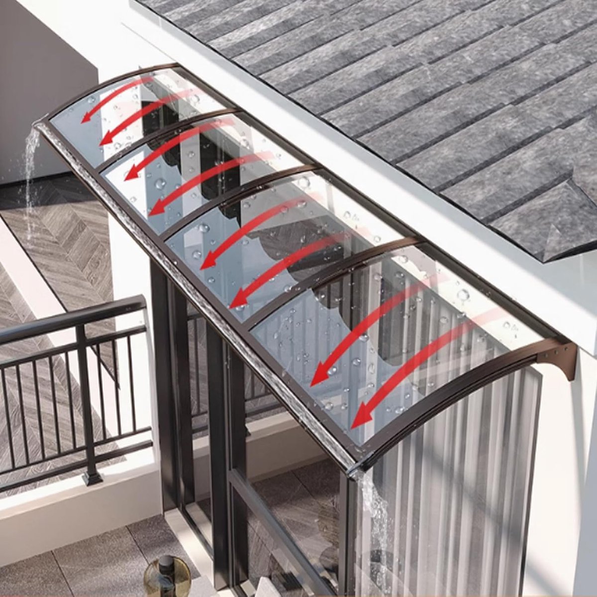 Voordeur Afdak - Regen Schuilplaats - Bescherming Buiten - UV Bestendig Polycarbonaat - 100x240cm - Transparant