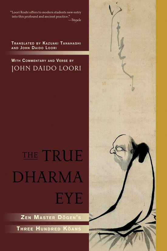Boek 'The True Dharma Eye' door Zen Master Dōgen. Met illustratie van een monnik.