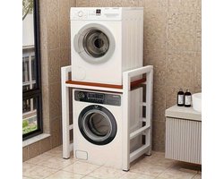 Wasmachinekast – Wasmachine Ombouw – Drogerkast – Wasmachine Meubel – Badkamerkast – Walnoot Kleur – Verstelbare Planken – Gietijzer Frame