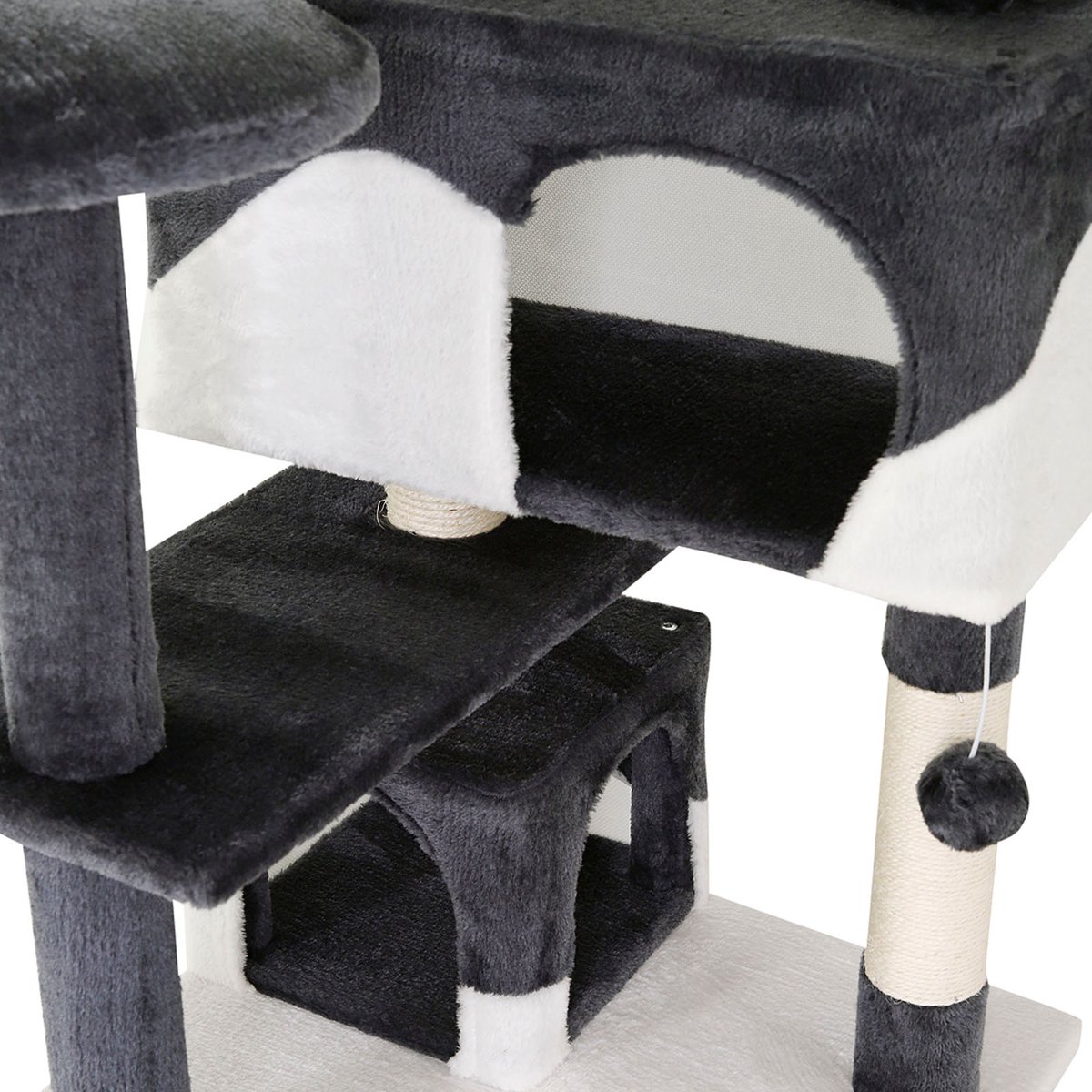 lionto Kattenkrabpaal 130 cm groot, met trap, grot & speelballen, grijs/wit thumbnail 5