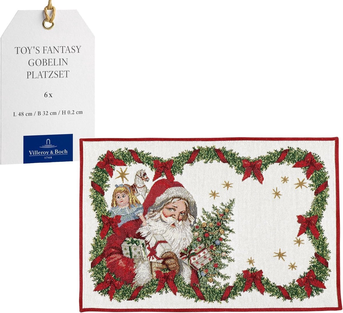 Kerst Placemats - Tafeldecoratie - Feestelijke Dagen - Set van 6 - 32x48cm - Rood Wit