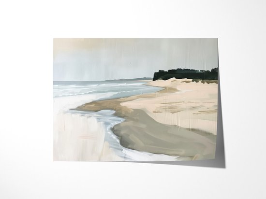 Zandige Kustlijn Grijs - Poster 70x50 cm Liggend Sfeervolle wanddecoratie voor woonkamer en slaapkamer - Premium papier - Zonder lijst