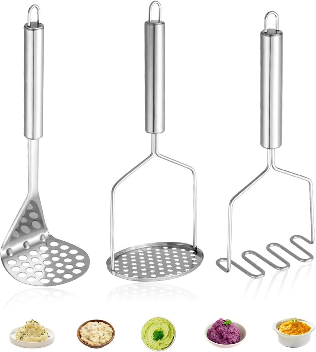 Aardappelstamper Set - Groente & Fruit - Puree Maken - 3 Verschillende Vormen - 24 x 10 cm