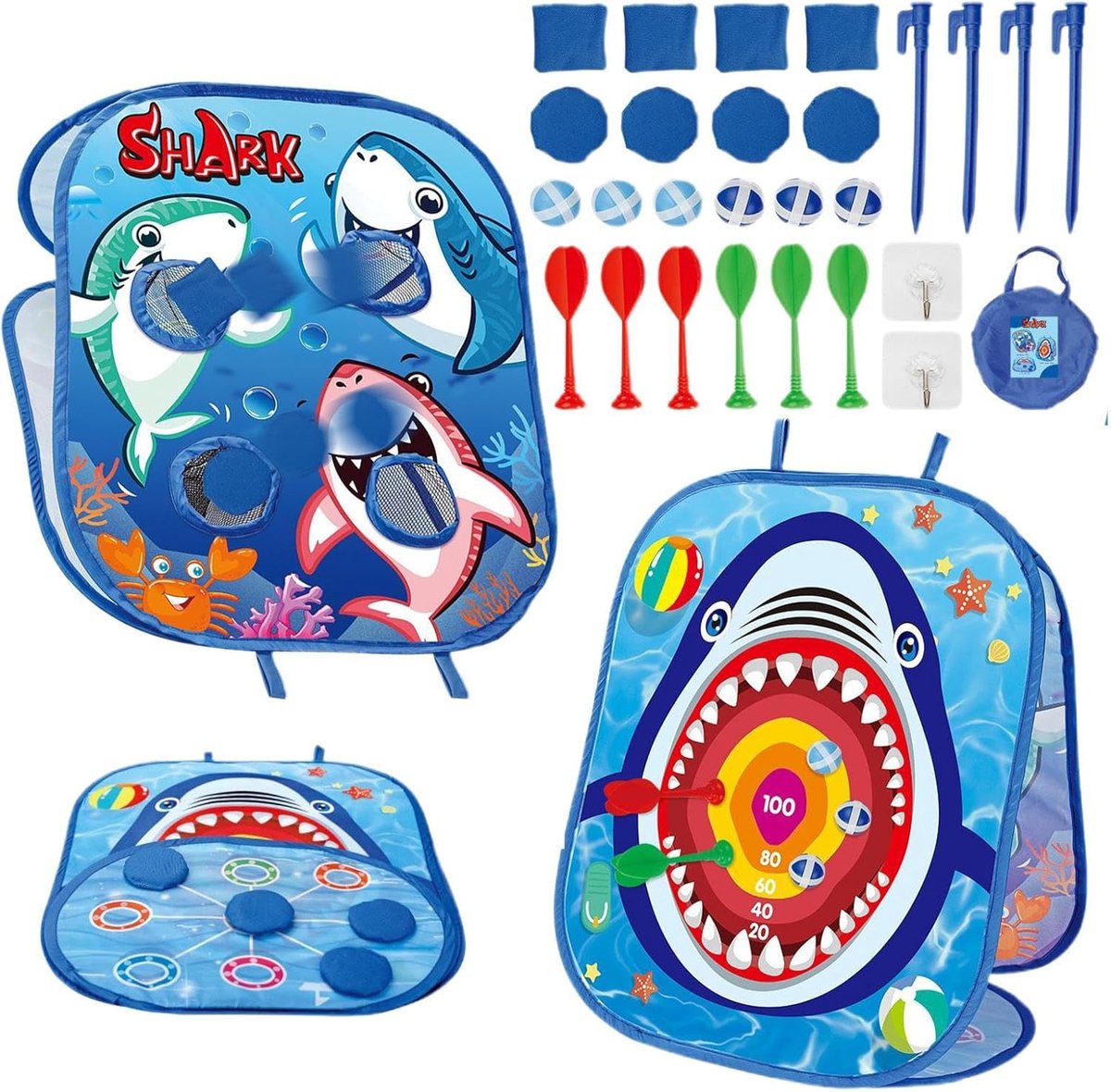 Zakgooispel Set - Bean Bag Toss - Buitenactiviteiten Feest - Interactief Spel - 58x48x31cm - Blauw