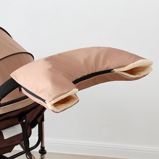 Kinderwagen Handwarmer - Wandelwagen Mof - Winterse Wandelingen - Waterdicht & Pluche Gevoerd - 56 cm Lengte - Kaki — afbeelding 2