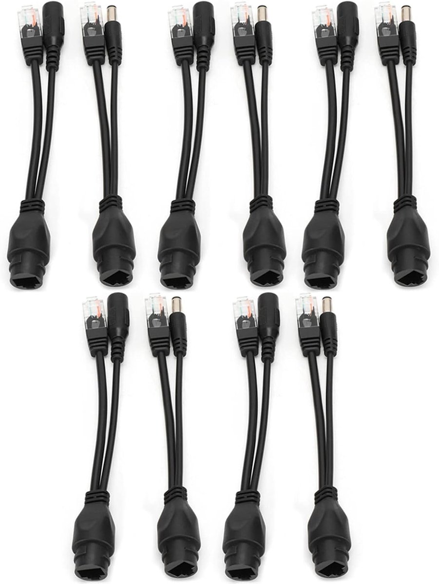 POE Splitter - Powerline Adapter - IP Camera Voeding - Waterdicht Ontwerp 5 Paar - DC12V Uitgang - Zwart