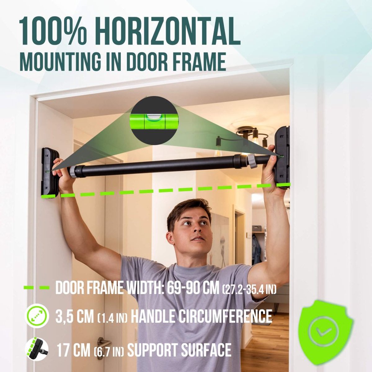 PULLUP & DIP Door - Telescopische Pull-up Stang - Zonder Schroeven - Verstelbaar Design - Antislip Grip thumbnail 8