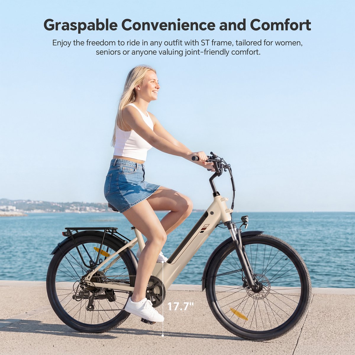 Touroll J2 ST Elektrische stadsfiets – Lage instap e-bike – 250W Motor – 45 Nm Koppel – 561,6Wh Accu – Tot 100 km Bereik – 7 Versnellingen – Voorvorkvering – Draagrek – StVZO Verlichting – Zwart – foto 5
