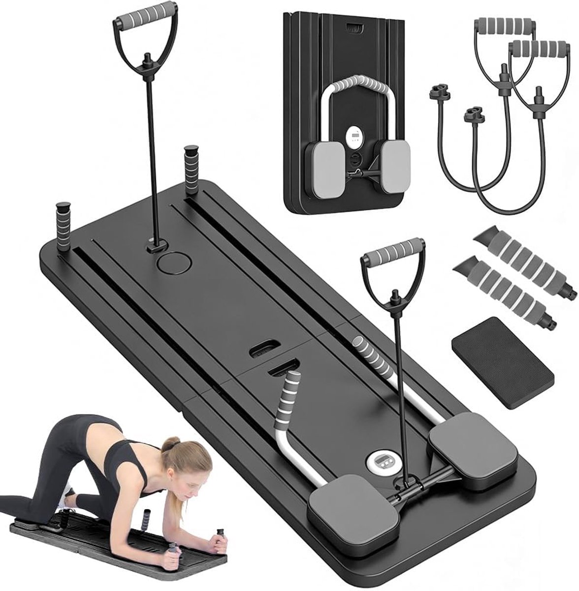 Pilates Board - Fitnessapparaat - Thuis Trainen - Automatische Terugslag - 106 x 41 cm - Grijs