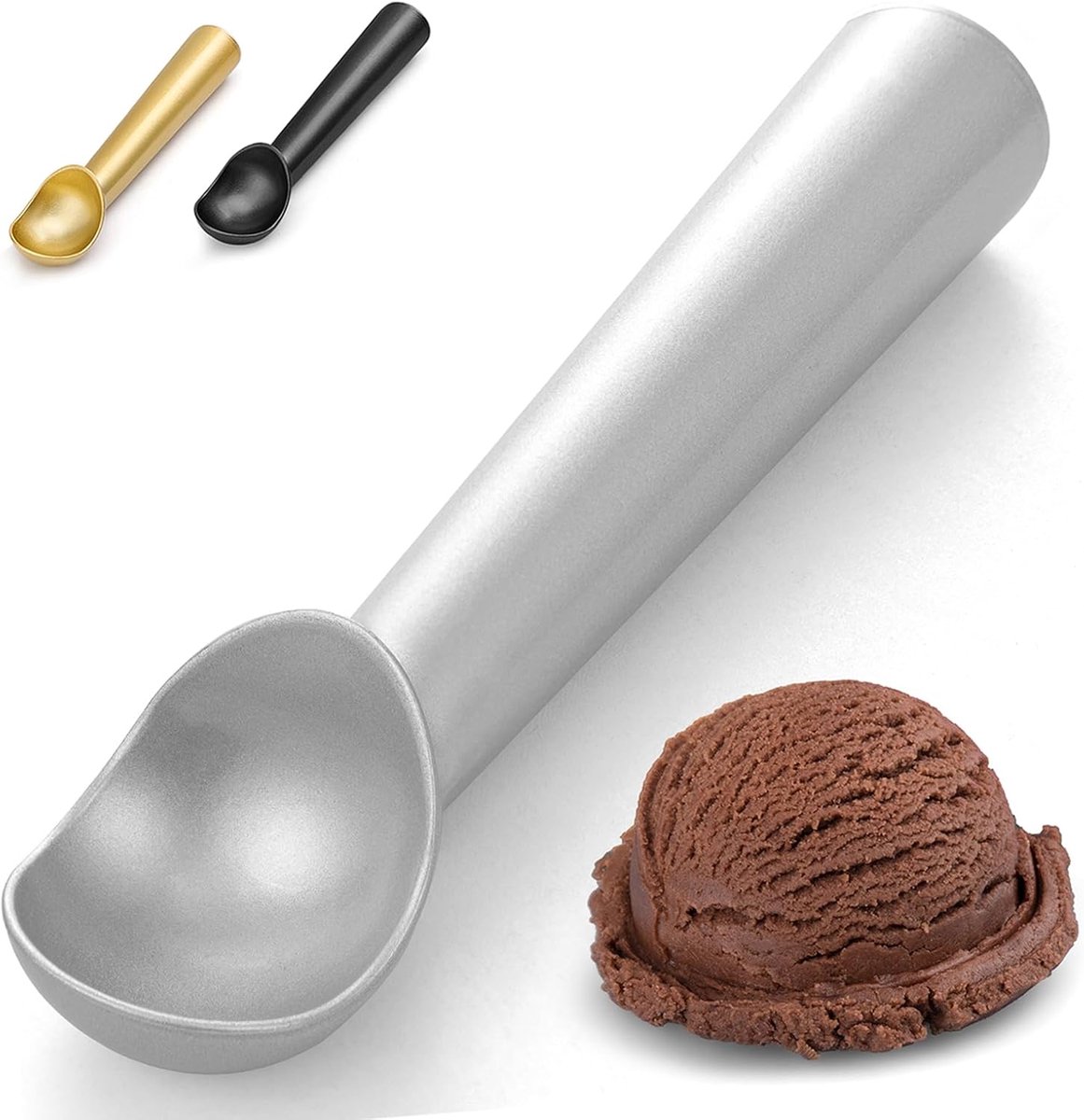 OLOEY IJsschep-18 cm-antiaanbaklaag-vriesbestendig-gemaakt uit één stuk aluminium-robuust en duurzaam ontwerp-gemakkelijk schoon te maken-geschikt voor Italiaans gelato-koekjesdeeg, sorbet en amandelijs (zilver)