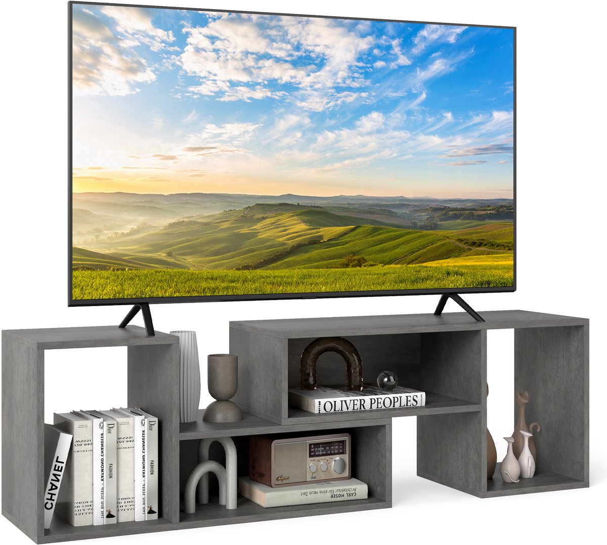 Costway Tv-kast, 2-delig, vrije combinatie, televisietafel voor tv's tot 152 cm, televisiekast met open planken, lowboard, multifunctioneel tv-rek voor woonkamer (grijs)