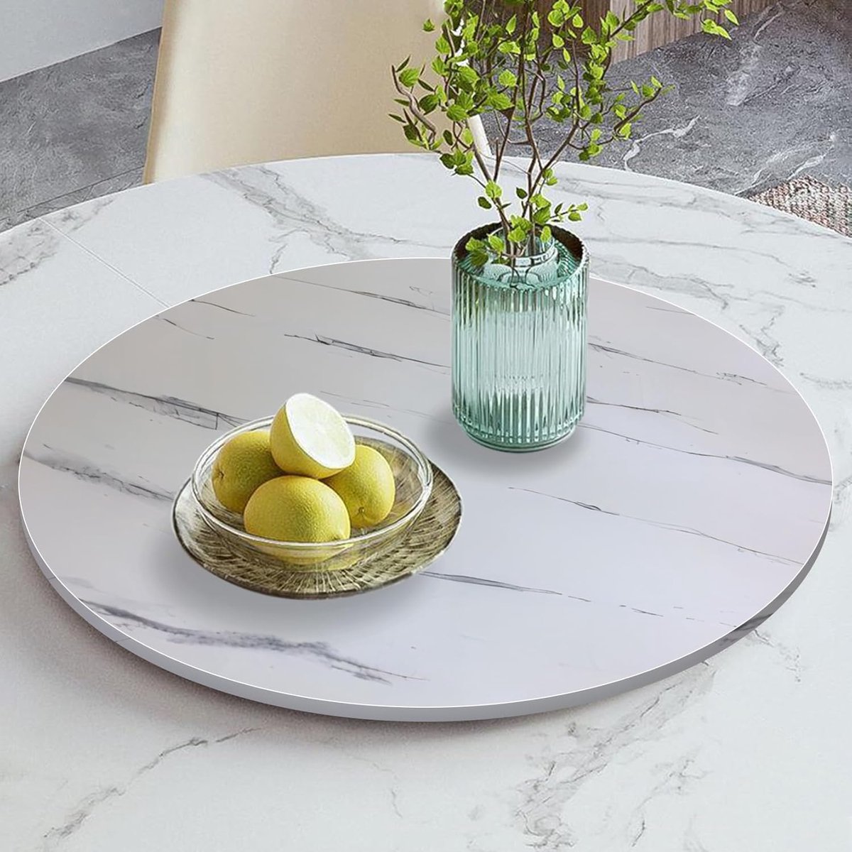Groot Draaiplateau - Lazy Susan - Eettafel Serveren - Stille Rotatie - 50-100 cm - Wit Marmer