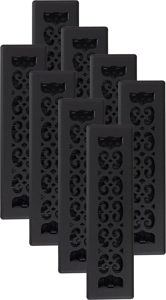 Vloer Roosters - Ventilatie Roosters - Luchtstroom Regelen - Getextureerde Afwerking - 8 Stuks 6x14 - Zwart