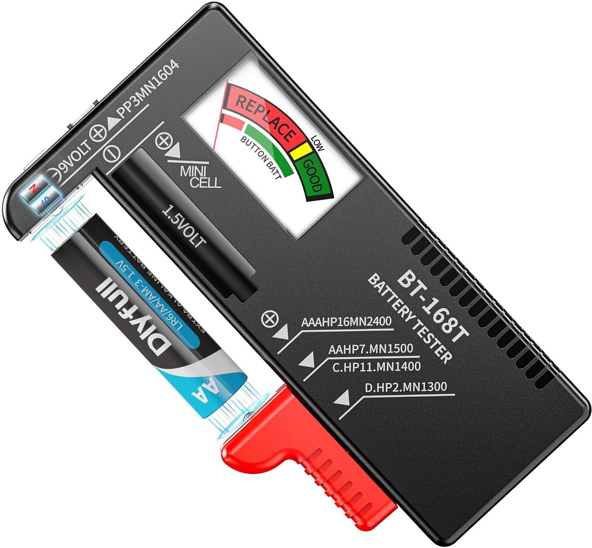Batterijtester - Universele Batterijtester - Magnetisch Ontwerp/Visuele LED-Indicatie - 1 Stuk - Zwart