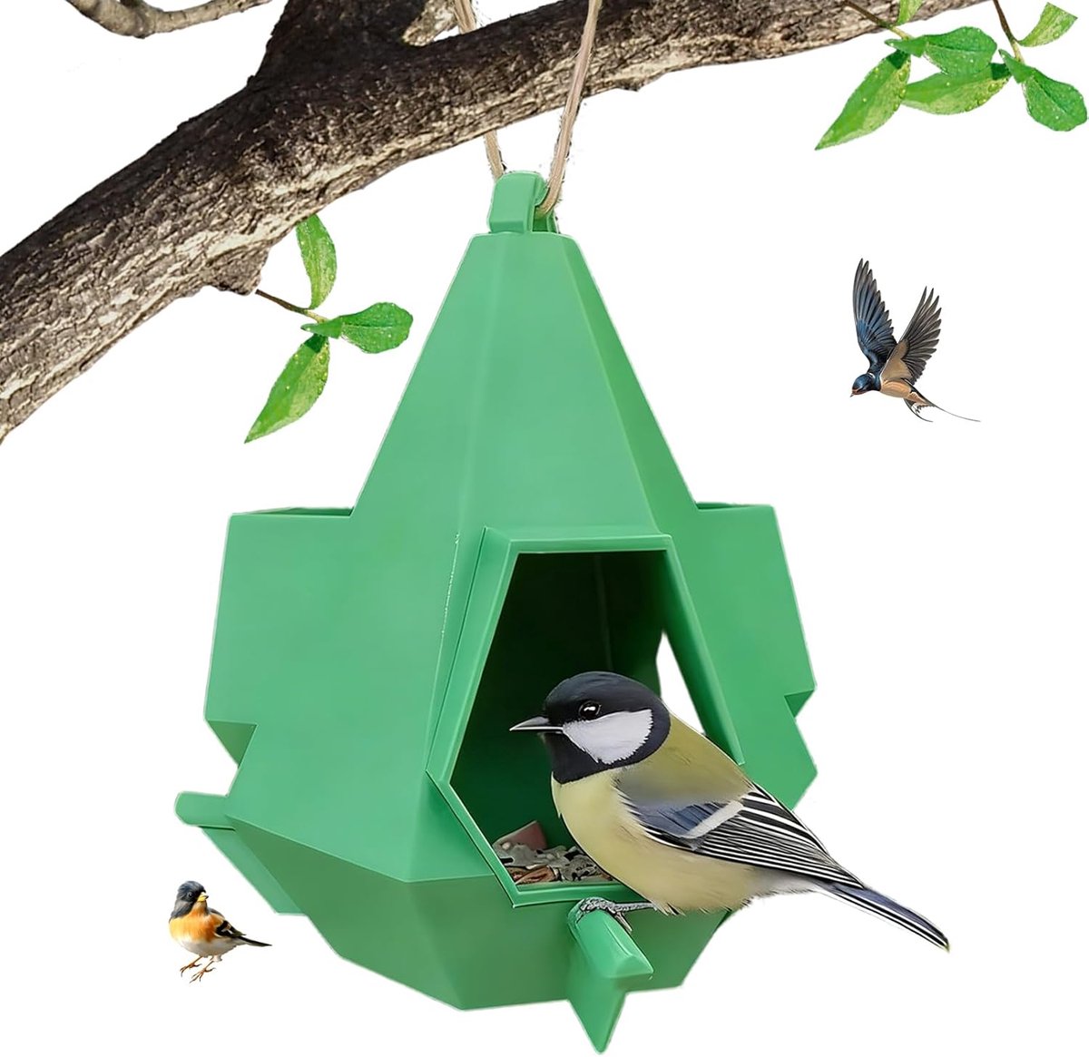 Vogelhuis Voeder - Nest Schuilplaats - Vogels Voederen - Semi-Gesloten Ontwerp - 15 x 15 x 16 cm - Groen