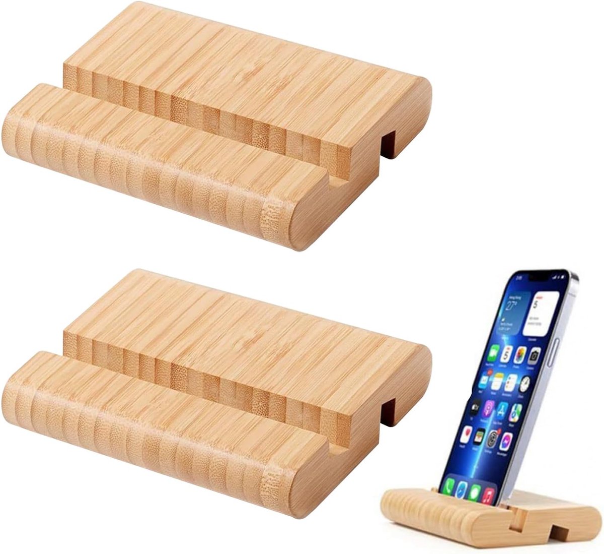 Bamboestandaard voor tablet en telefoon - 2 stuks, multifunctionele bureaustandaard