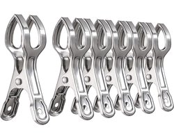Knijpers - 6 stuks - Strandlaken Knijpers - Badlaken Clips - RVS - Handdoek Klemmen - Geschikt voor alledaagse kleding, strandhanddoeken, dikke kleding, badhanddoeken en beddengoed - 9×2.3cm - Zilver