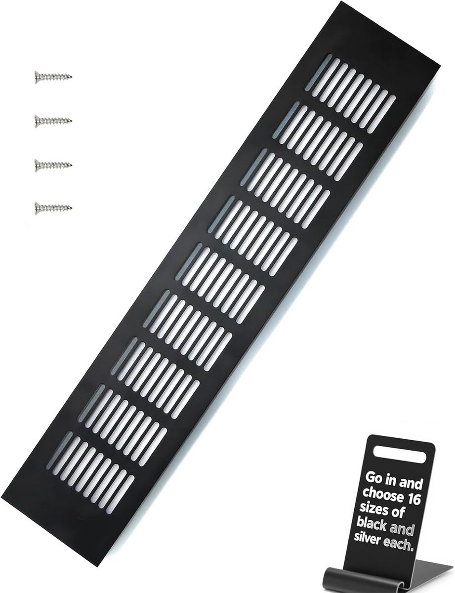 Aluminium Ventilatierooster 400 x 80 mm - Zwart Vierkant voor Kasten, Slaapkamers en Deuren