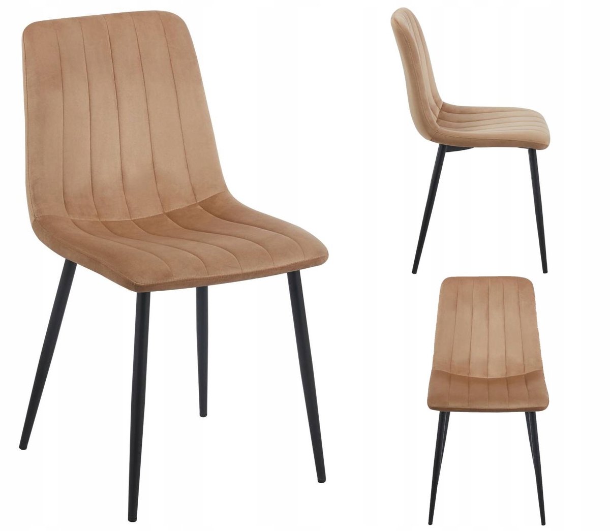 Furnitex K17-FX - Eetkamerstoel - Cappuccino fluwelen bekleding - Zwart metalen onderstel - Gecapitonneerd