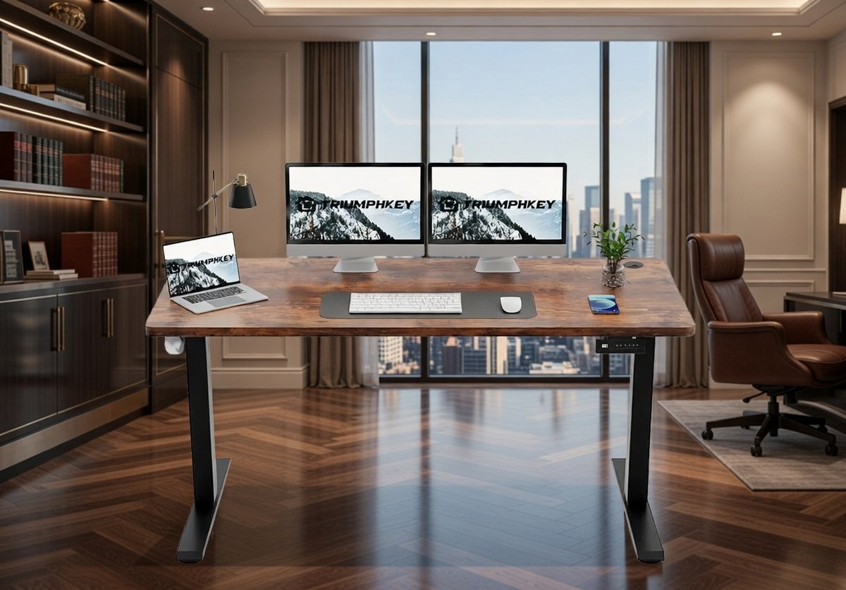 Elektrisch Zit-Sta Bureau 160x60 cm - 160x60 cm - Bruin - Novihome