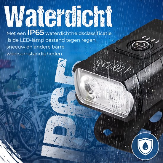 Securely LED Fietslamp 1000 Lumen - USB Oplaadbare Fietsverlichting - Waterbestendig - Voor Fiets, E-bike, Fatbike & MTB — afbeelding 5