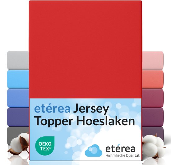 etérea Topper Jersey Hoeslaken 140x200 - 160x200 cm Oekotex Made in Green - 100% coton - Rouge