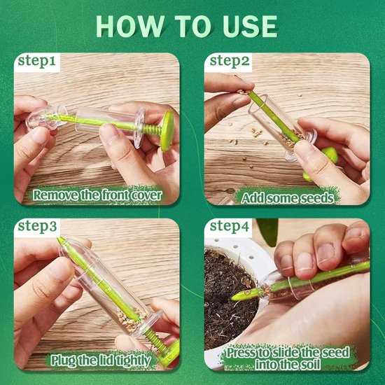 6-delige set - zaaimachineset - mini-zaaimachine - Klein zaaigereedschap - Handmatige zaaimachine - set plantgereedschap - mini-zaaddispenser - klein zaadplantgereedschap - handmatige zaailing - voor kleine zaden - voor tuinbloemen en groenten -Groen van Merkloos	 — afbeelding 4