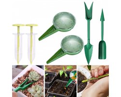 6-delige set - zaaimachineset - mini-zaaimachine - Klein zaaigereedschap – Handmatige zaaimachine - set plantgereedschap - mini-zaaddispenser - klein zaadplantgereedschap - handmatige zaailing - voor kleine zaden - voor tuinbloemen en groenten -Groen