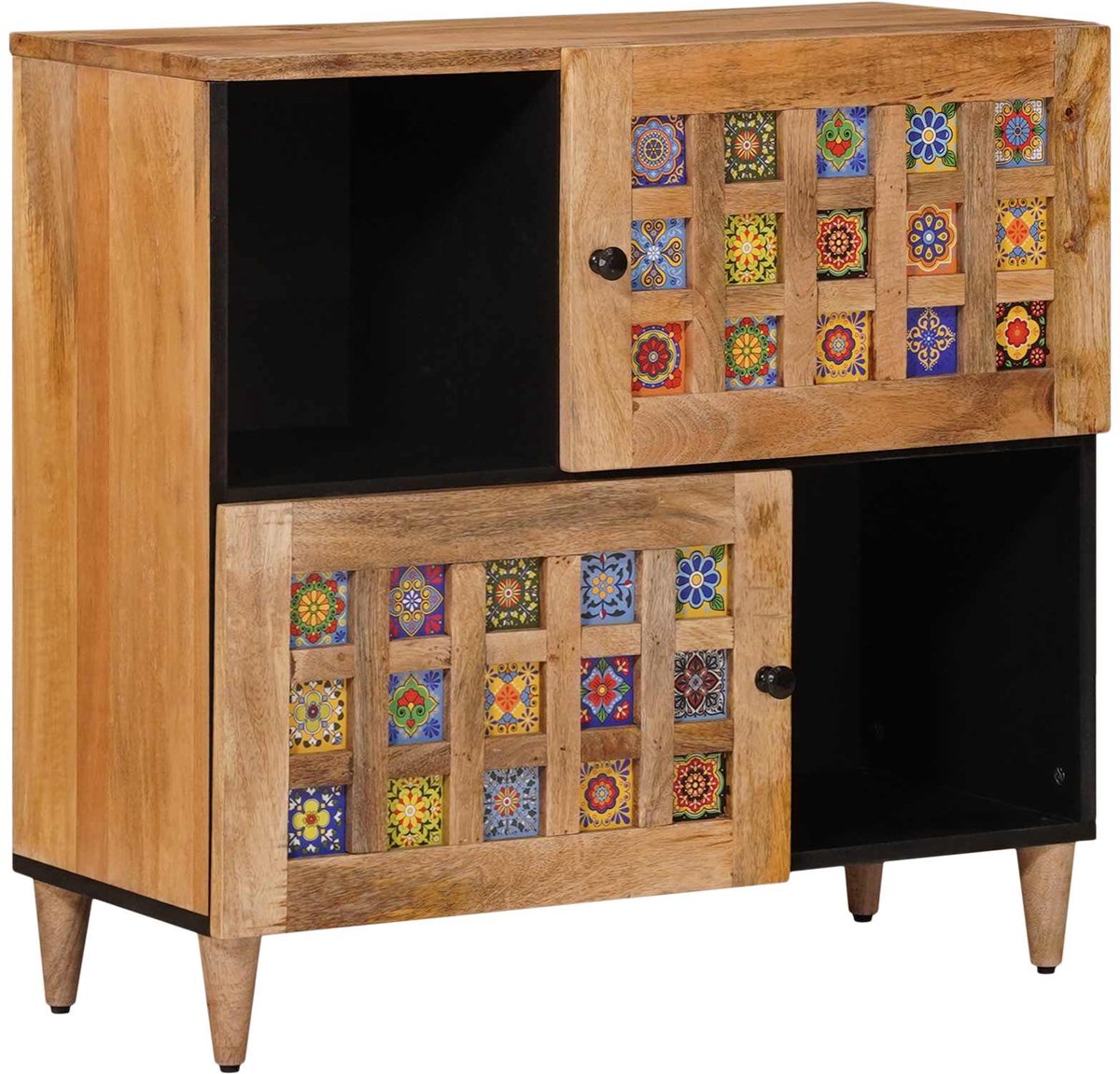 vidaXL - Dressoir - met - opslag - Naturel - 80 - x - 33 - x - 75 - cm - Massief - Mango - Hout