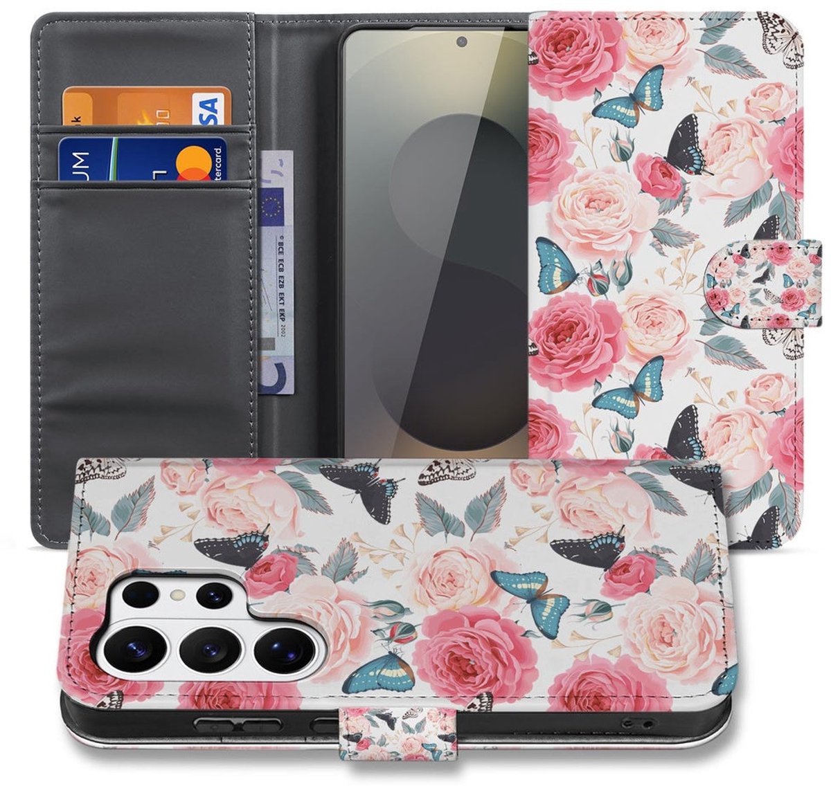 Samsung Galaxy S26 Ultra Bookcase Hoesje Roze Butterfly Portemonnee Hoesje