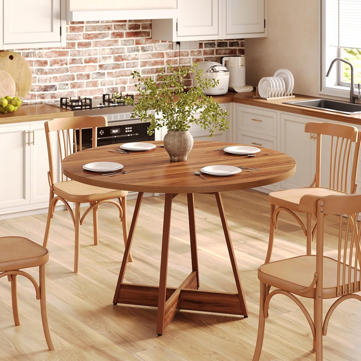 LITTLE TREE Ronde Eettafel - 100x100x75 cm - Houten Keukentafel - Industrieel - Voor 4 personen