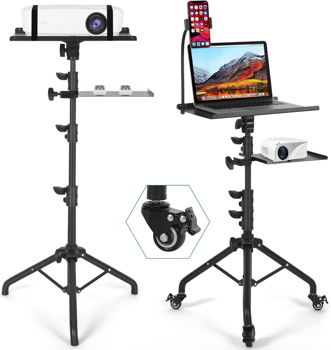 Projector Statief – Beamer Statief Met Laptop Verdieping – Verstelbaar Standaard – Met Wieltjes - Multimedia