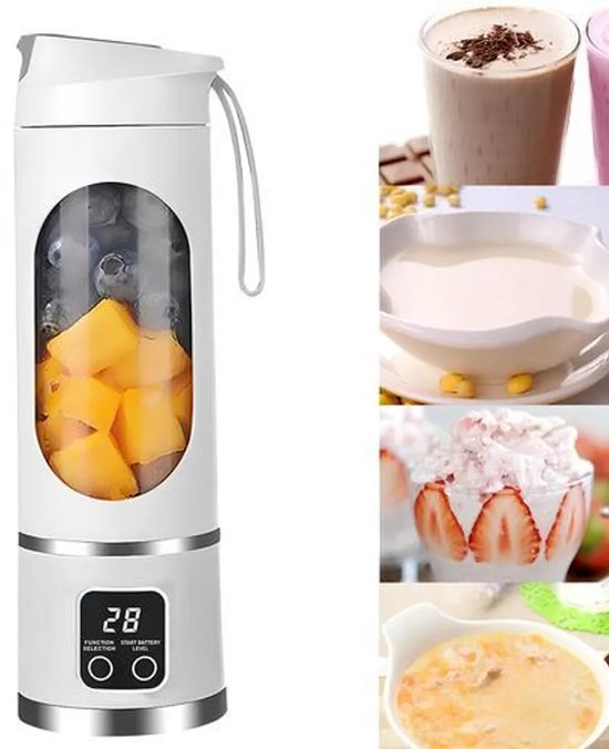 Draagbare blender met USB-aansluiting, geschikt voor het maken van smoothies en crèmes, voorzien van 12 vlijmscherpe messen, een compacte mengbeker van 450 ml en een sapcentrifugefunctie, wit. — afbeelding 5