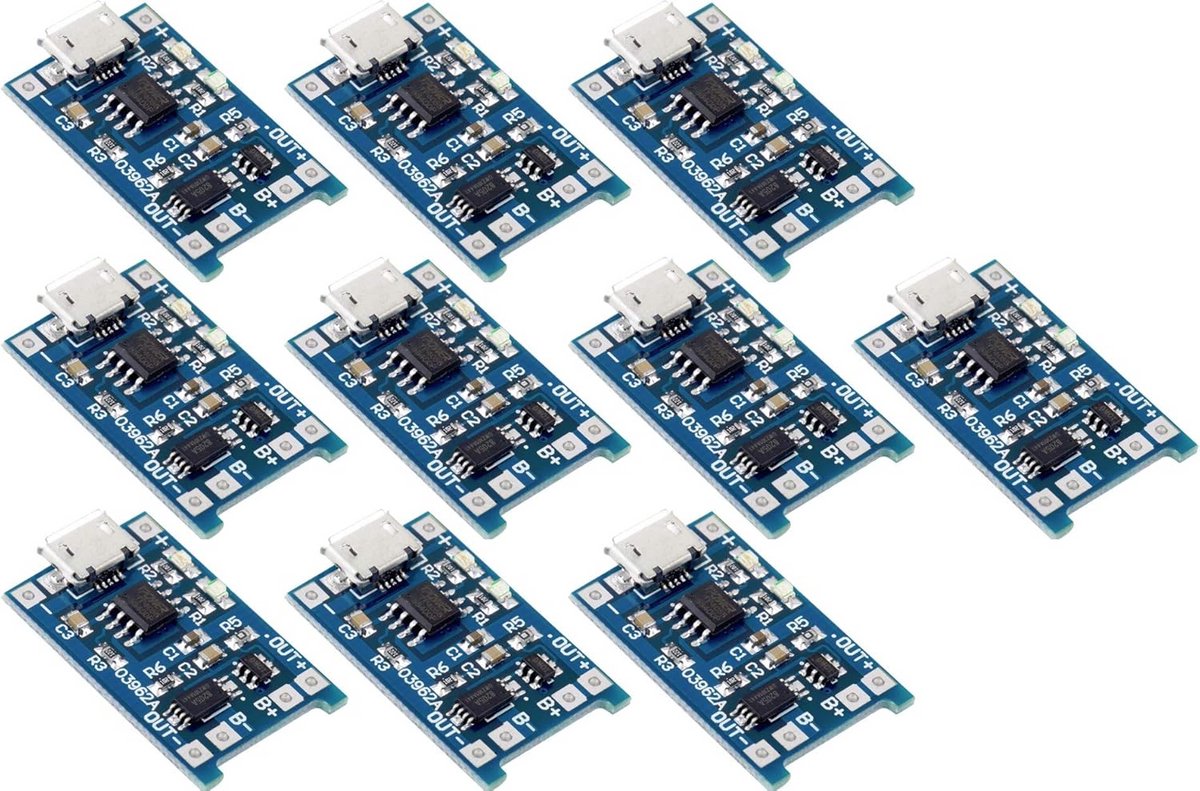 10 Stuks 18650 Lithium Accu Oplaadmodule met Micro USB en Batterijbeveiliging