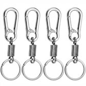 Zilverkleurige karabijnhaak sleutelhanger set van 4 stuks met metalen veer en sleutelring – sleutelhanger voor dames en heren – vintage geïnspireerde keychains met compacte clip en spiraalverbinding