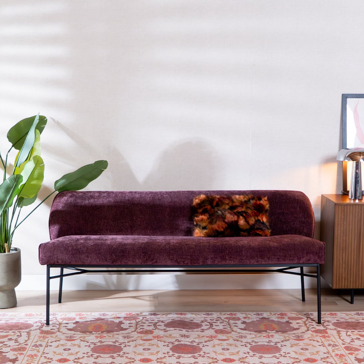 Bronx71® Eetkamerbank Momo chenille paars 220 cm - eettafelbank - eetbank