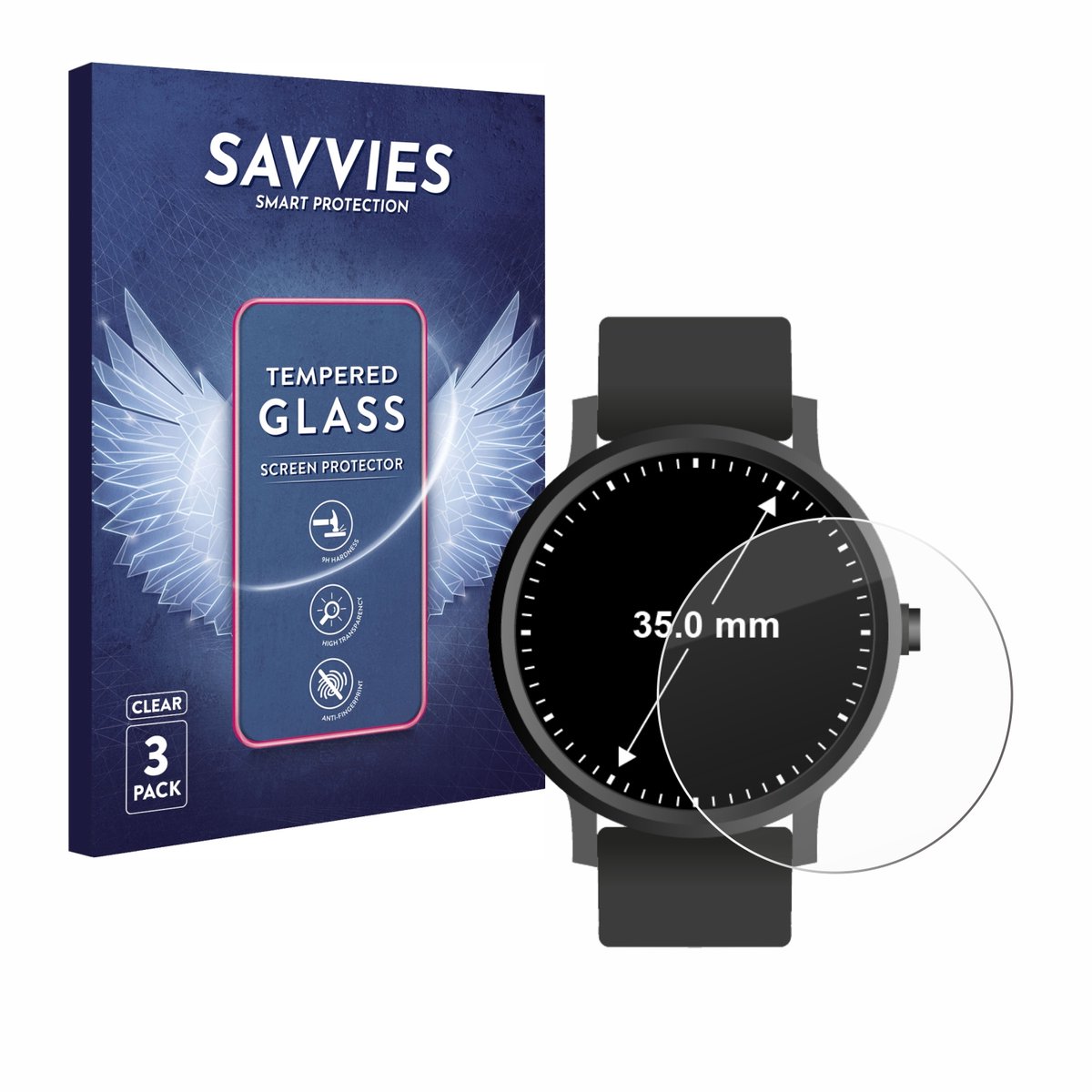 Savvies - Glas Screenprotector voor Ronde Displays (ø: 35 mm) - Gehard Beschermglas 9H 3 Stuks