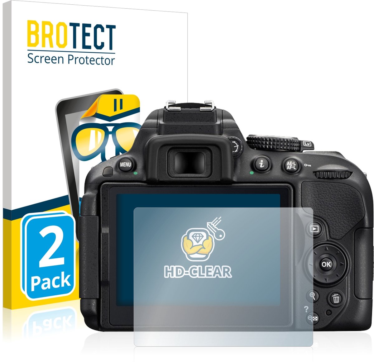 BROTECT - Screenprotector voor Nikon D5300 - Folie Beschermfolie transparant 2 Stuks