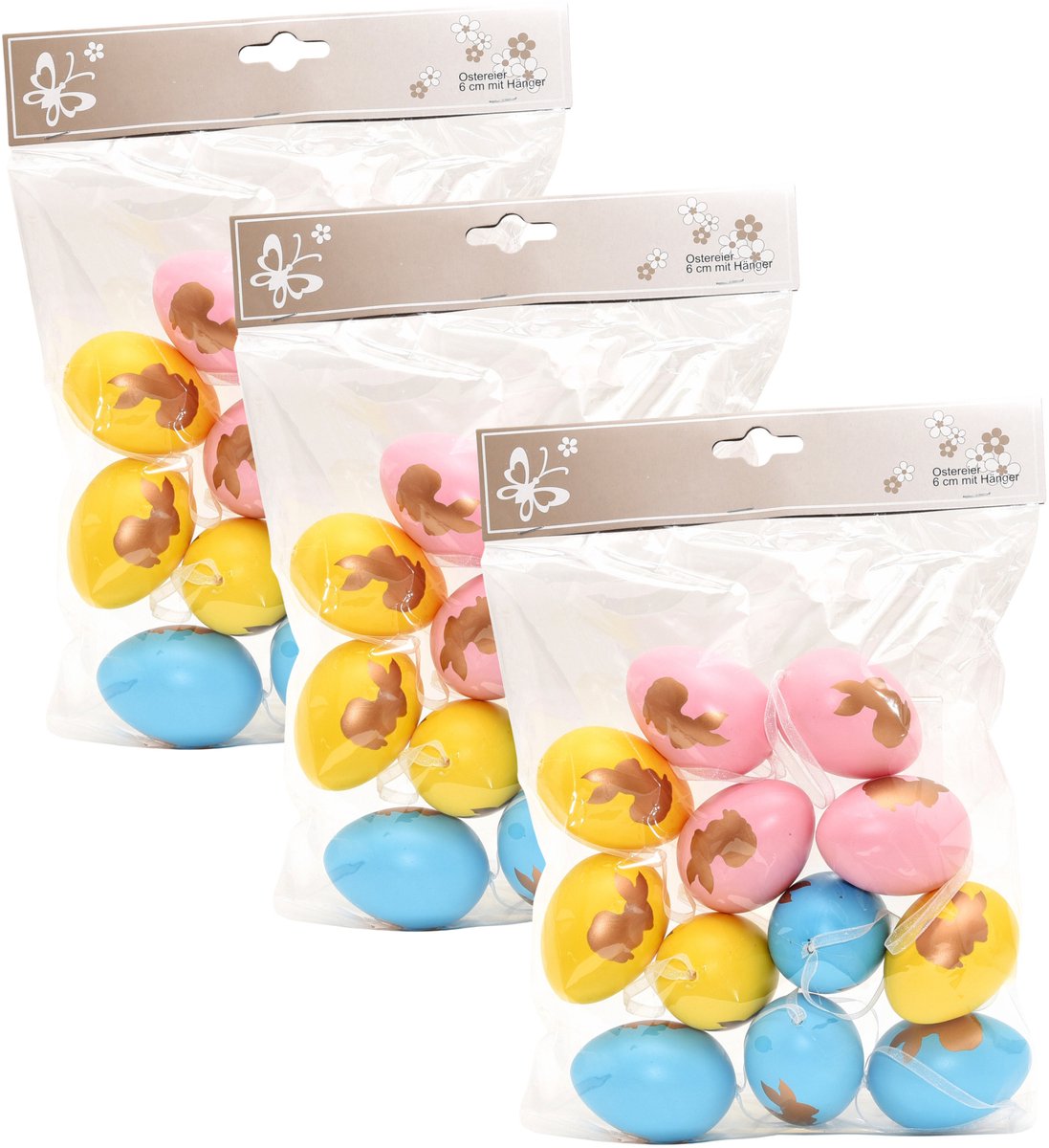 Season Deco Paaseieren in mix kleuren - Paastakken hangdecoraties - 36x stuks - Pasen thema - H6 cm - Paasversiering - kunststof