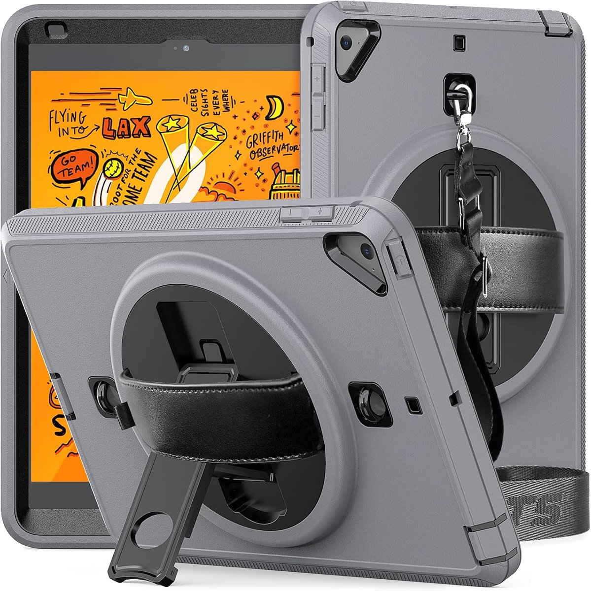 Tablethoes iPad Mini 5/4 schokbestendig, 3-in-1 bumper met 360° grijs