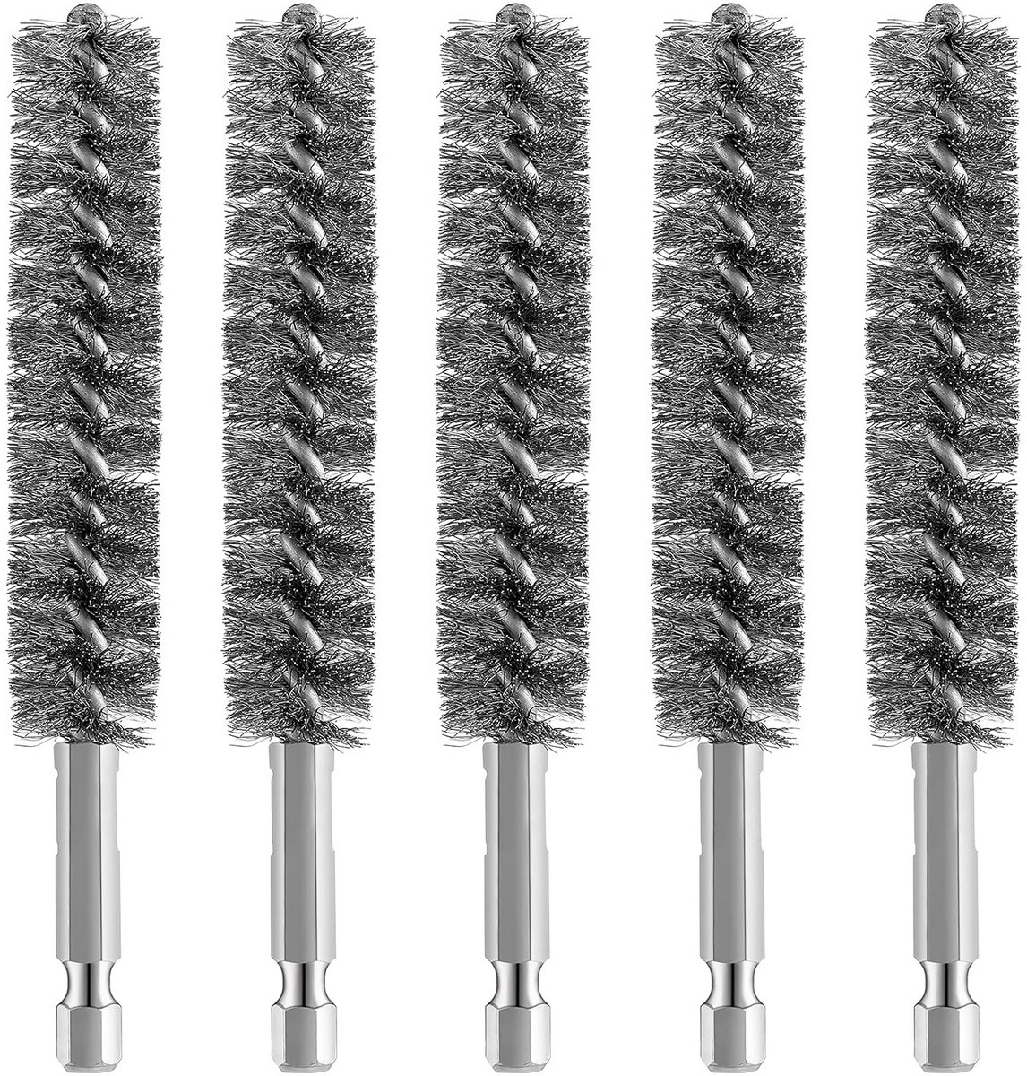 Roestvrijstalen Boorborstel - Metaalborstel Set - Metaal Reinigen - Zeskantige Steel - 5 Stuks - Zilver