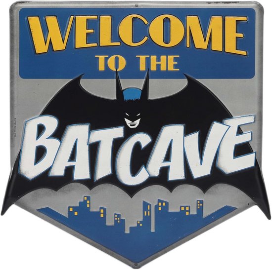 Metalen bord met vintage Batman design en reliëf, rood zwart statement voor muurdecoratie in slaapkamer, woonkamer of man cave