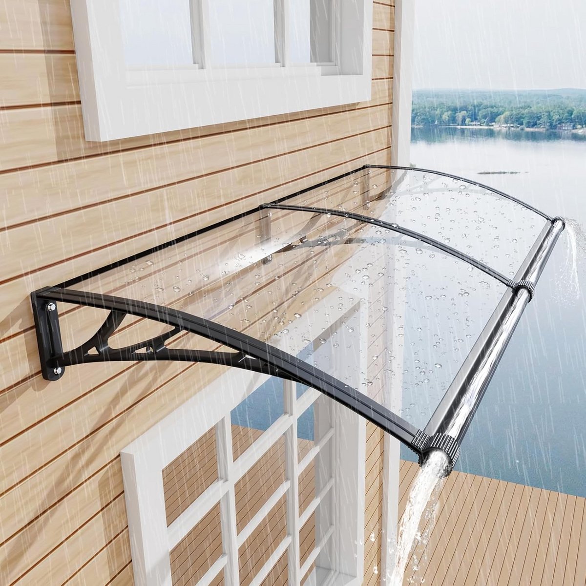 Stevige Polycarbonaat Luifel 120x80 cm voor Deur, Raam of Veranda met Regengoot